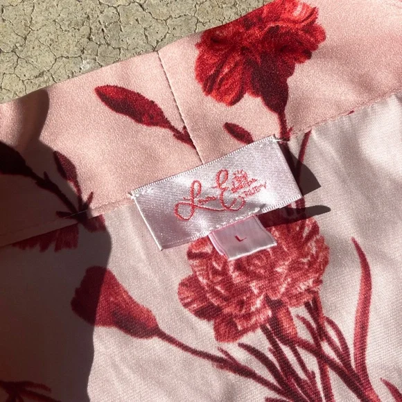 Leona Edmiston Womens Satin Floral Red Pink Robe Size L - Picture 3 of 3